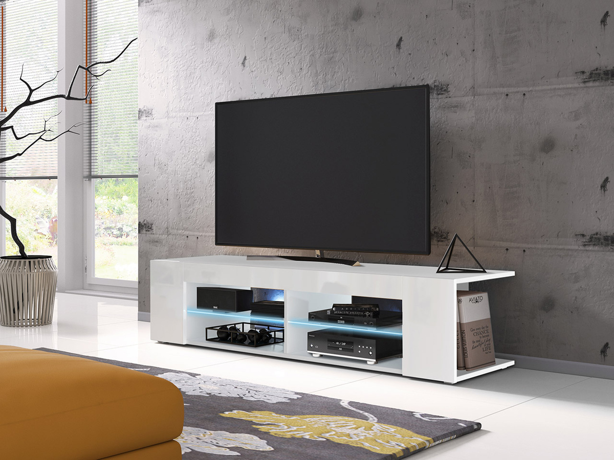 Meuble TV Ver I (Blanc + Blanc brillant)
