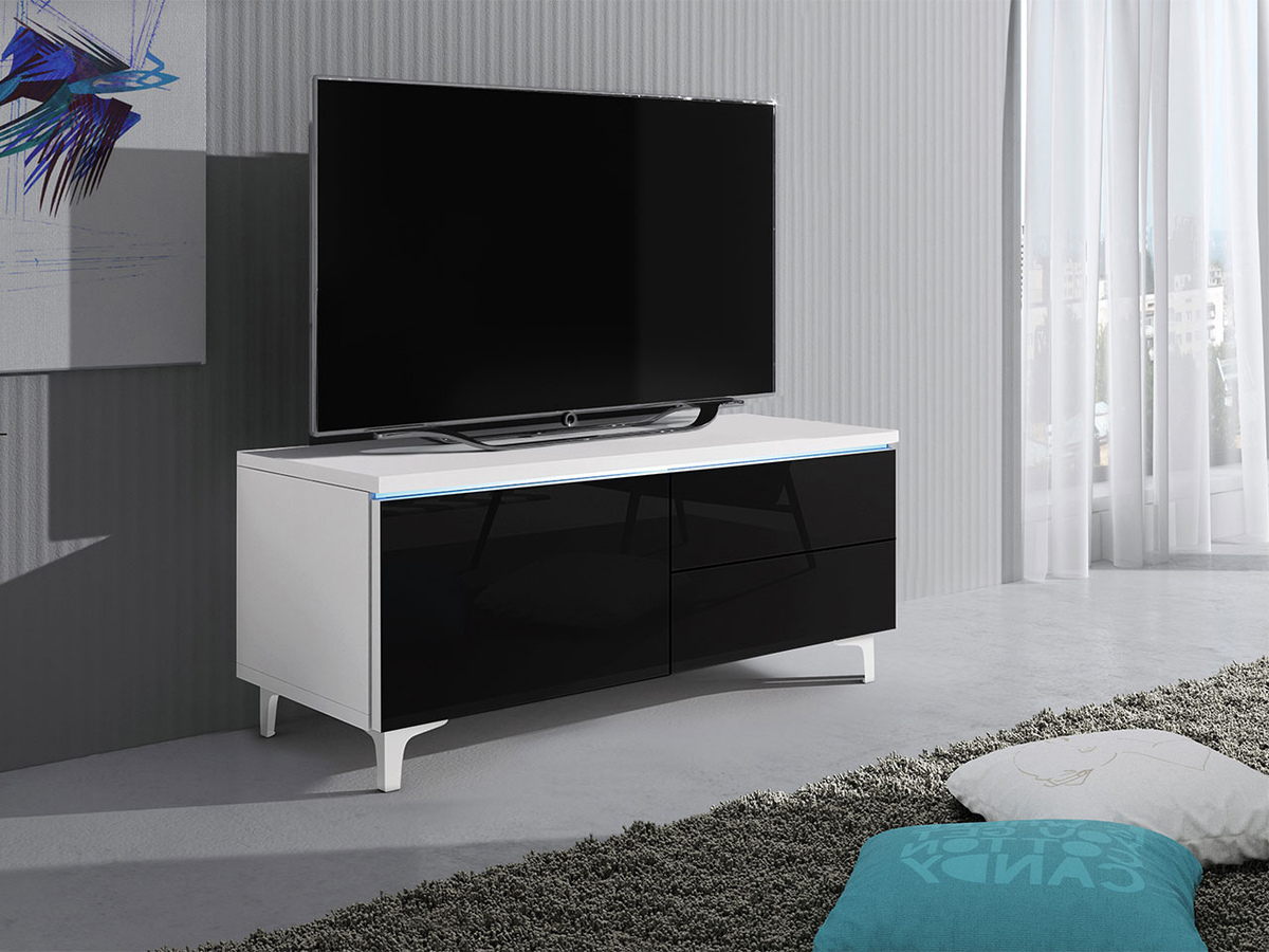 Meuble TV Uva III (Blanc + Noir brillant)