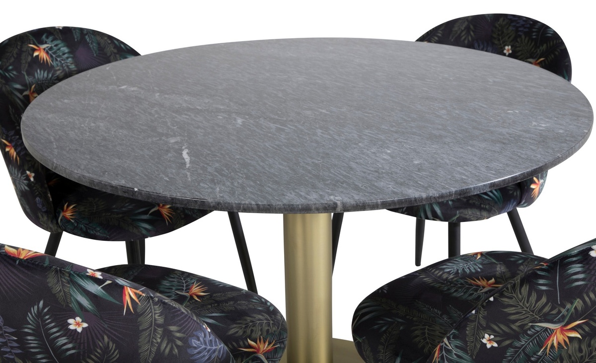 Salle à manger complète Dallas 1219 (Motif floral + Noir)