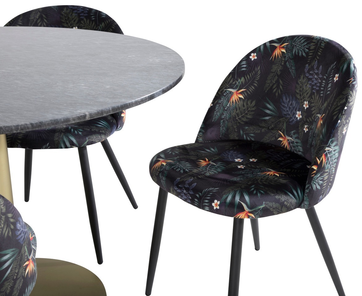 Salle à manger complète Dallas 1219 (Motif floral + Noir)