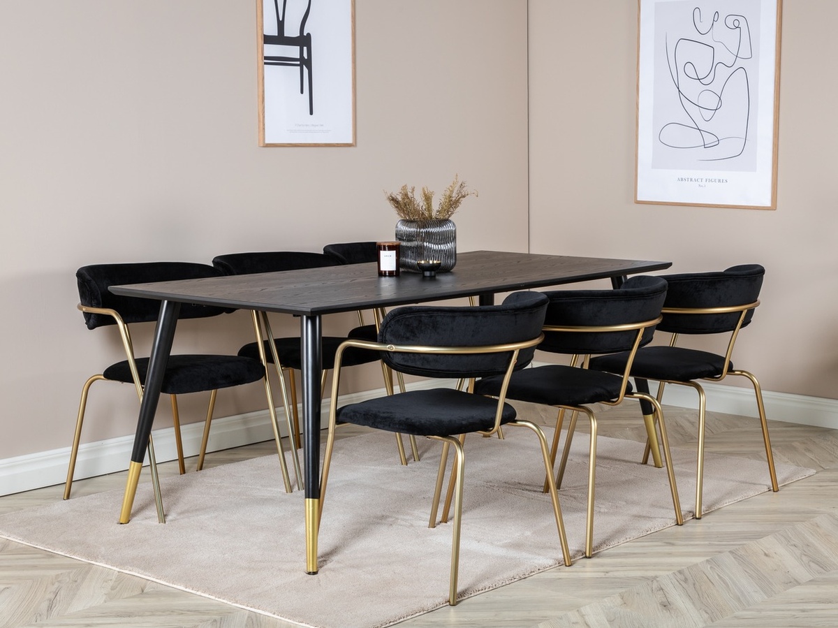 Salle à manger complète Dallas 1258 (Noir + Doré)