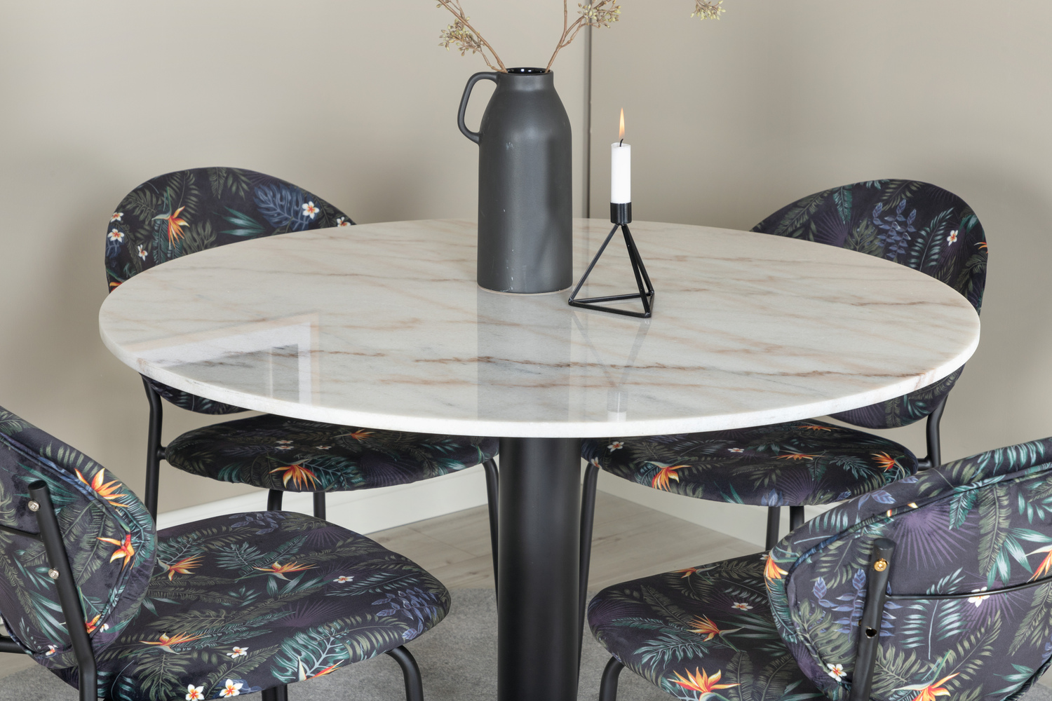 Salle à manger complète Dallas 1298 (Motif floral + Noir)