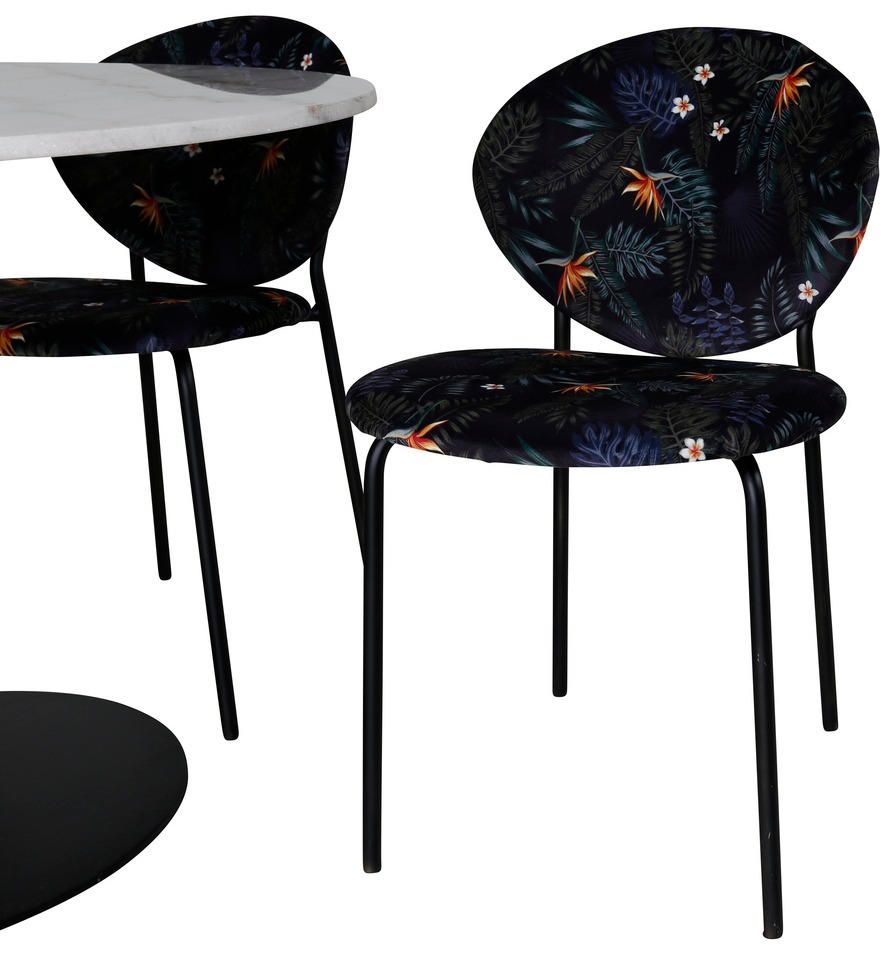 Salle à manger complète Dallas 1298 (Motif floral + Noir)