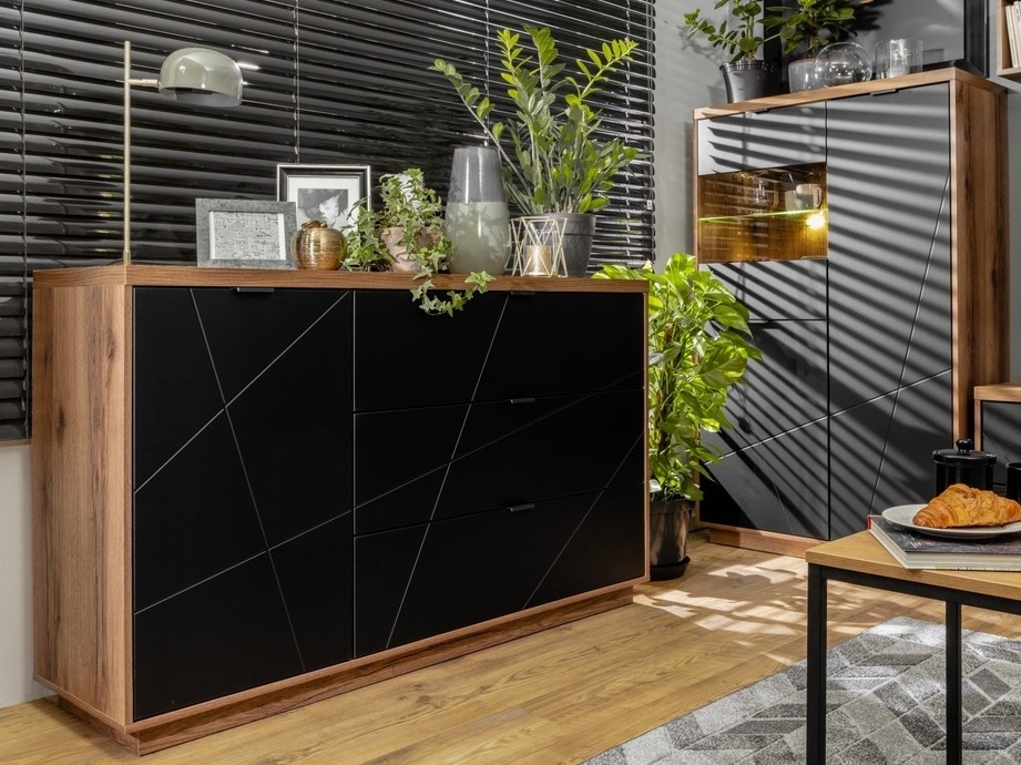 Commode Fivale 100 (Chêne delano foncé + Noir mat)