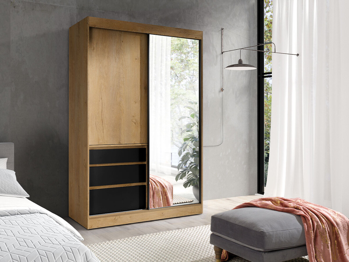 Armoire Toledo 115 (Chêne de Lefkas + Noir mat)