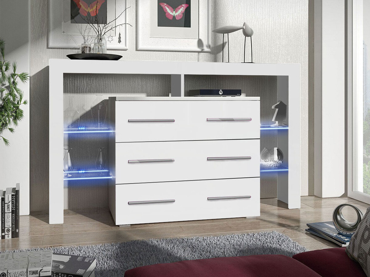 Commode Aestas I (Blanc + Blanc brillant)