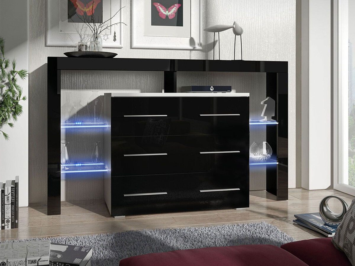 Commode Aestas I (Blanc + Noir brillant)