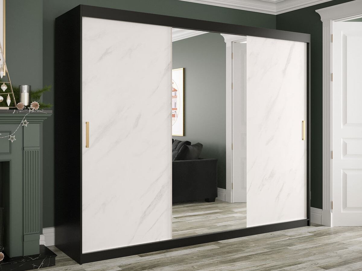 Armoire Hartford 257 (Noir mat + Marbre blanc)