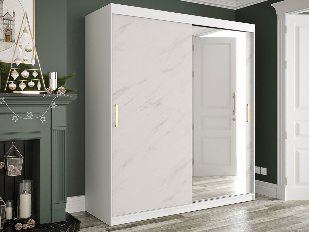 Armoire Hartford 261 (Mat blanc + Marbre blanc)