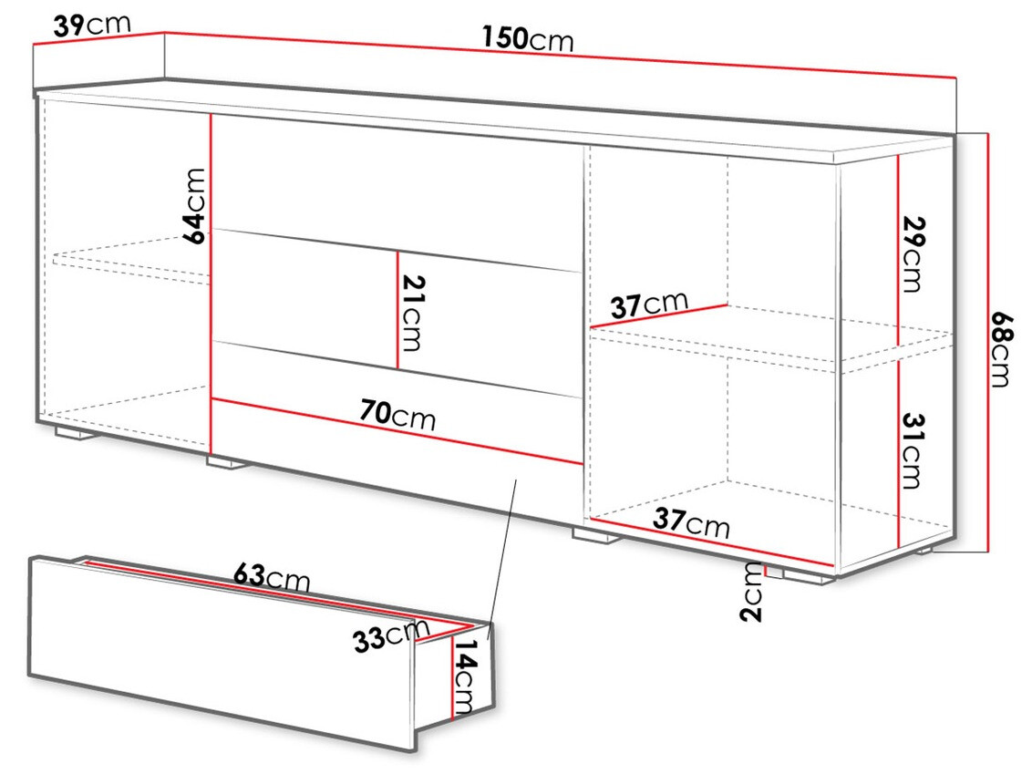 Commode Sarasota 129 (Blanc + Blanc brillant)