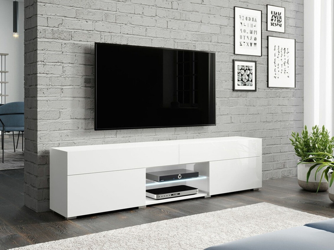 Meuble TV Sarasota 134 (Blanc + Blanc brillant)