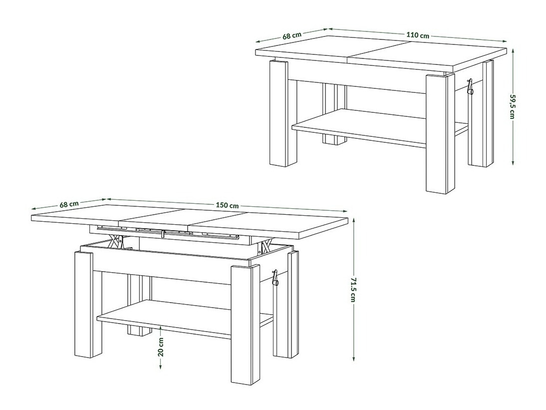 Table basse transformable Glendale 100 (Béton + Noir)