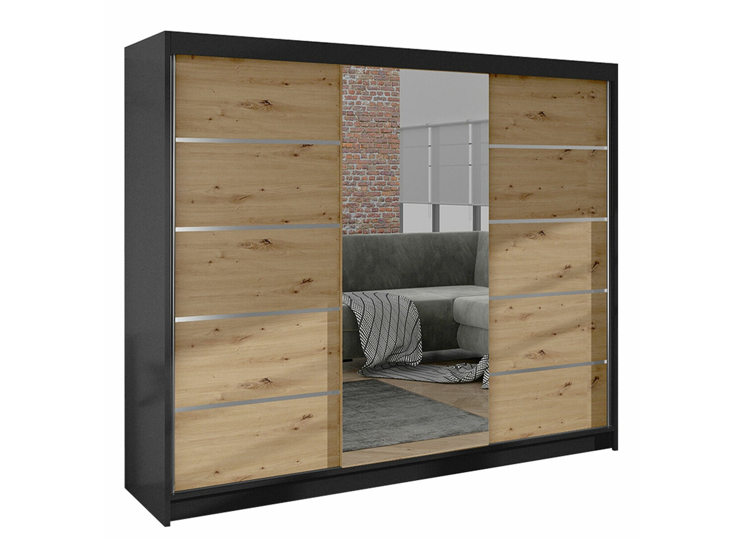 Armoire Closico Durion IV (Noir + Chêne Artisan)