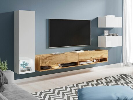 Ensemble de salon Sarasota 124 (Blanc + Blanc brillant + Chêne wotan)