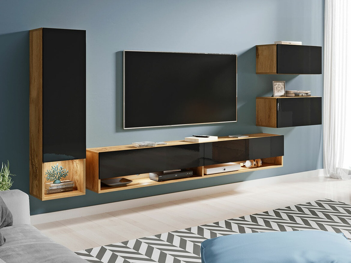 Ensemble de salon Sarasota 124 (Chêne wotan + Noir brillant)