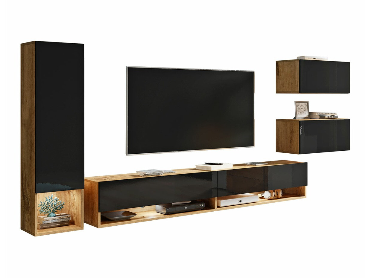 Ensemble de salon Sarasota 124 (Chêne wotan + Noir brillant)