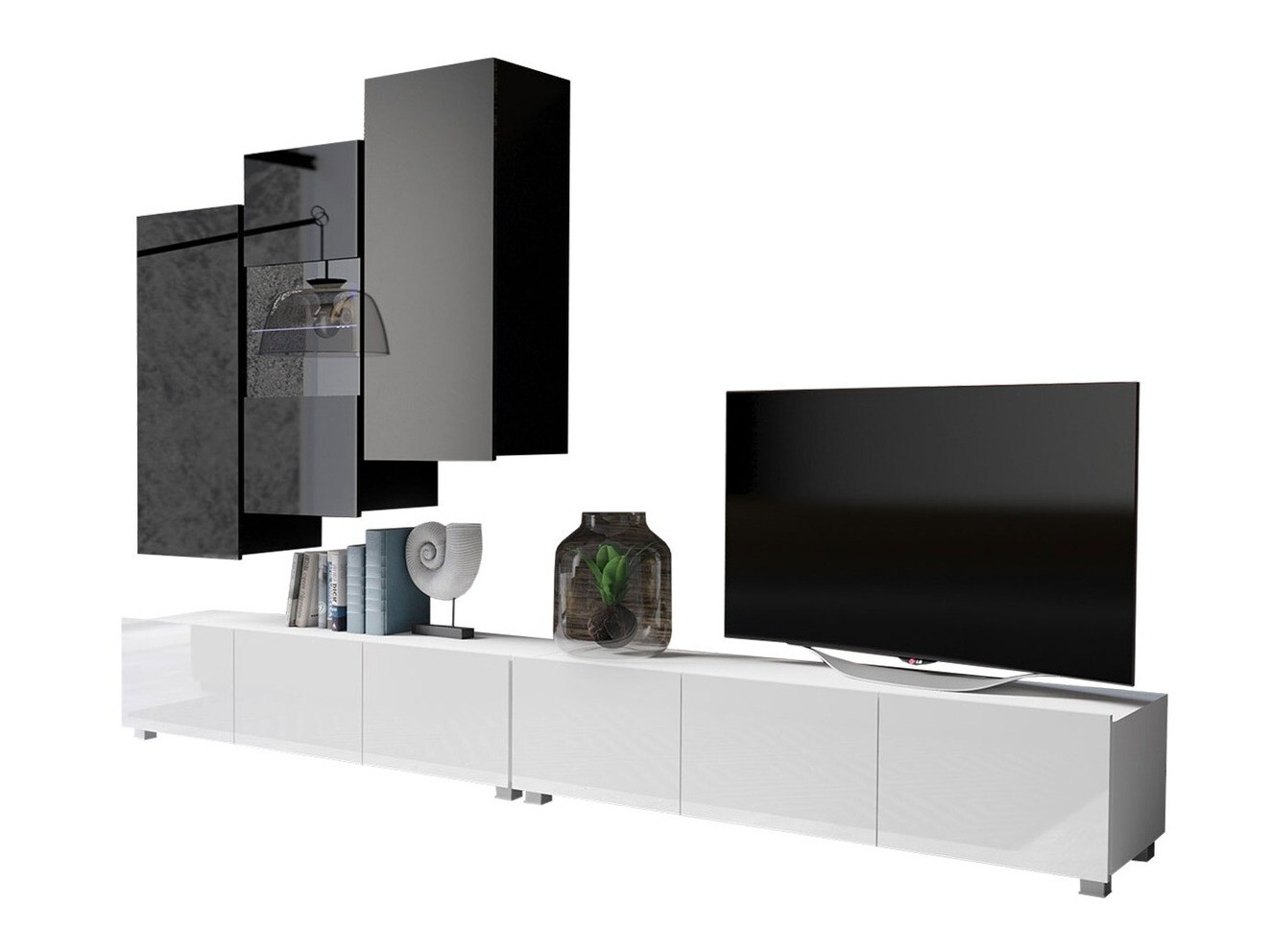 Ensemble de salon Remus XVII (Blanc + Blanc brillant + Noir + Noir brillant)