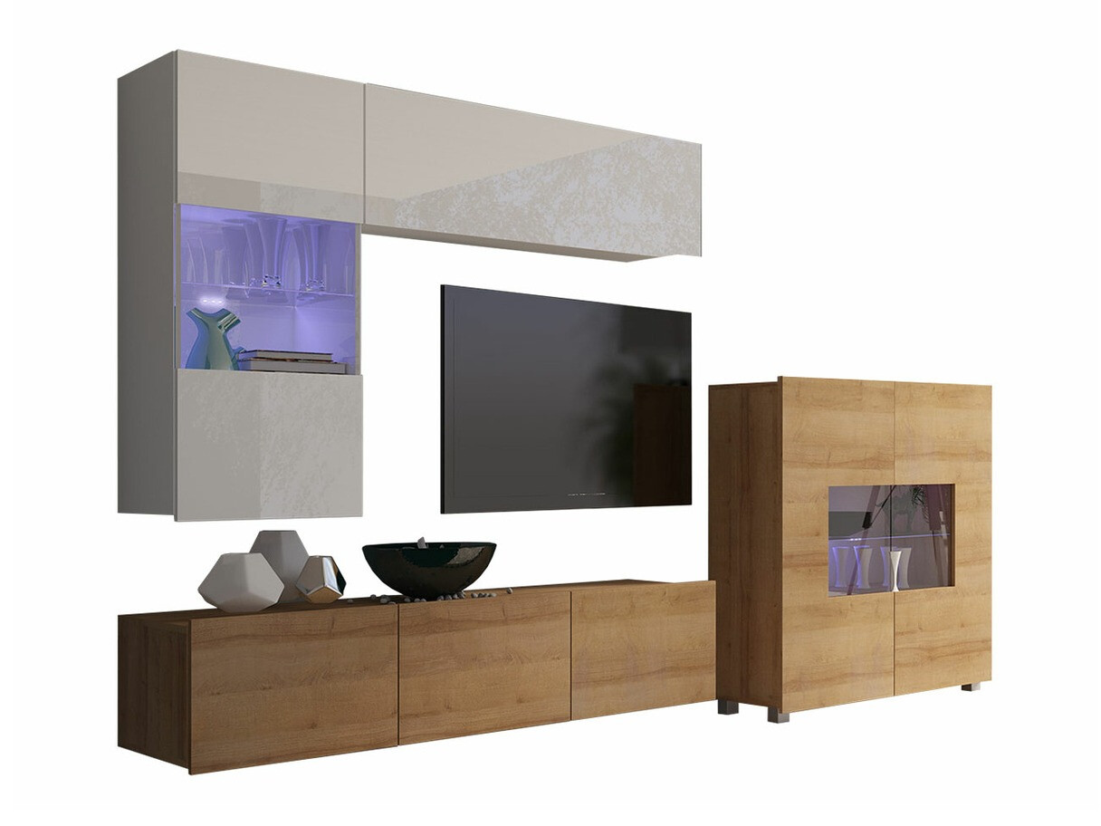 Ensemble de salon Remus III (Chêne doré + Blanc + Blanc brillant)