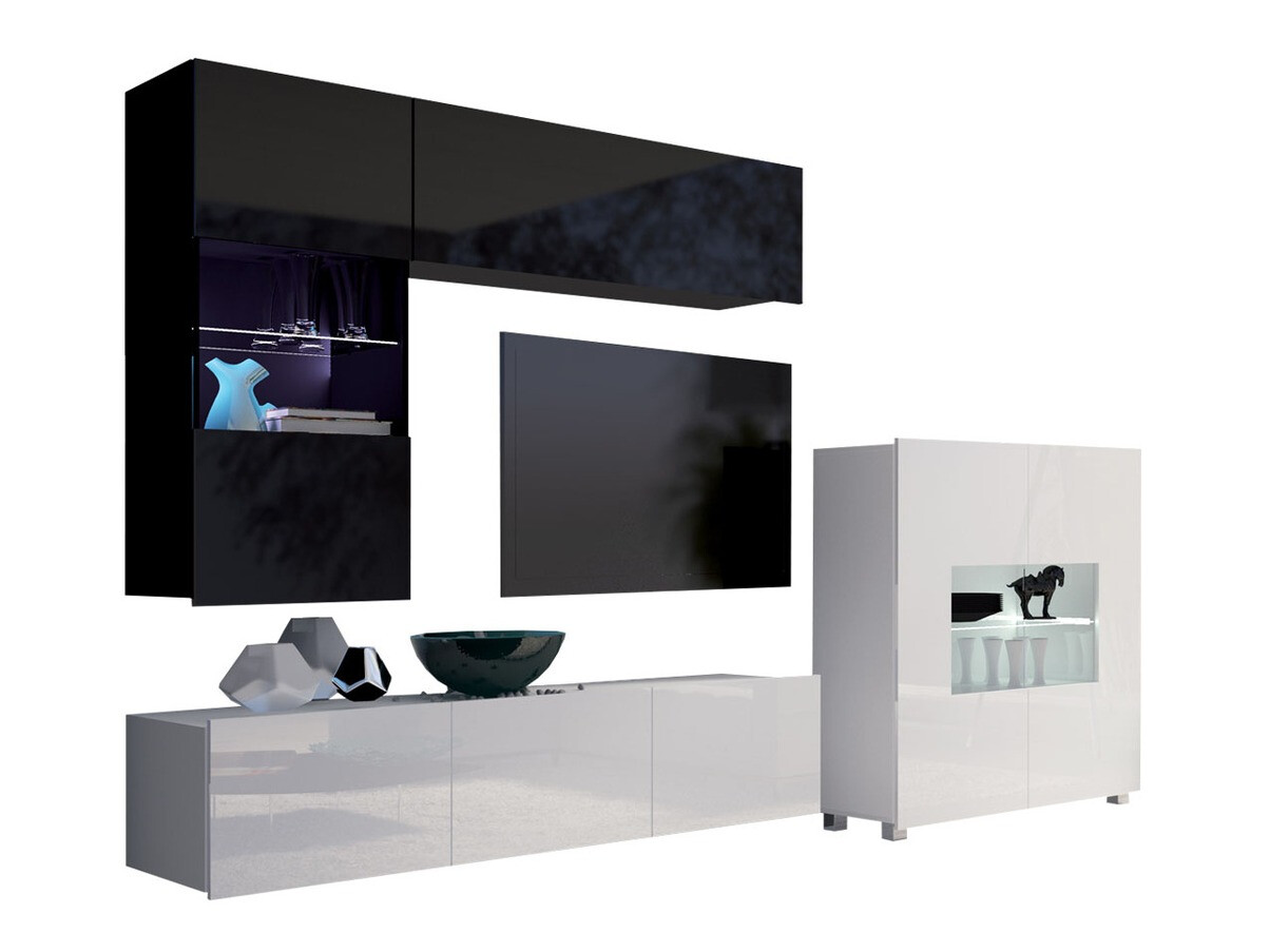 Ensemble de salon Remus III (Noir + Noir brillant + Blanc + Blanc brillant)