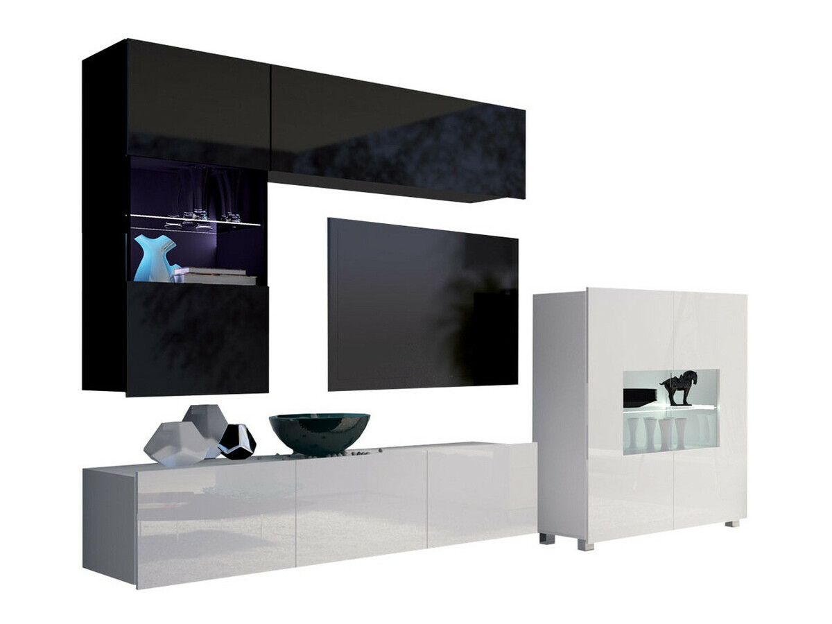 Ensemble de salon Remus III (Noir + Noir brillant + Blanc + Blanc brillant)