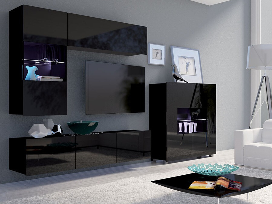 Ensemble de salon Remus III (Noir + Noir brillant)