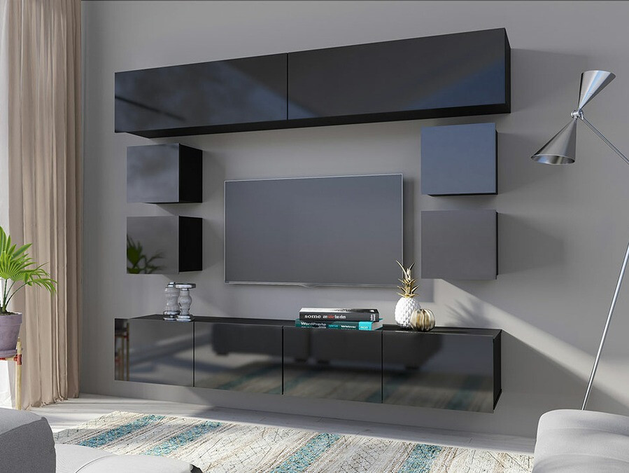 Ensemble de salon Remus XVI (Noir + Noir brillant)