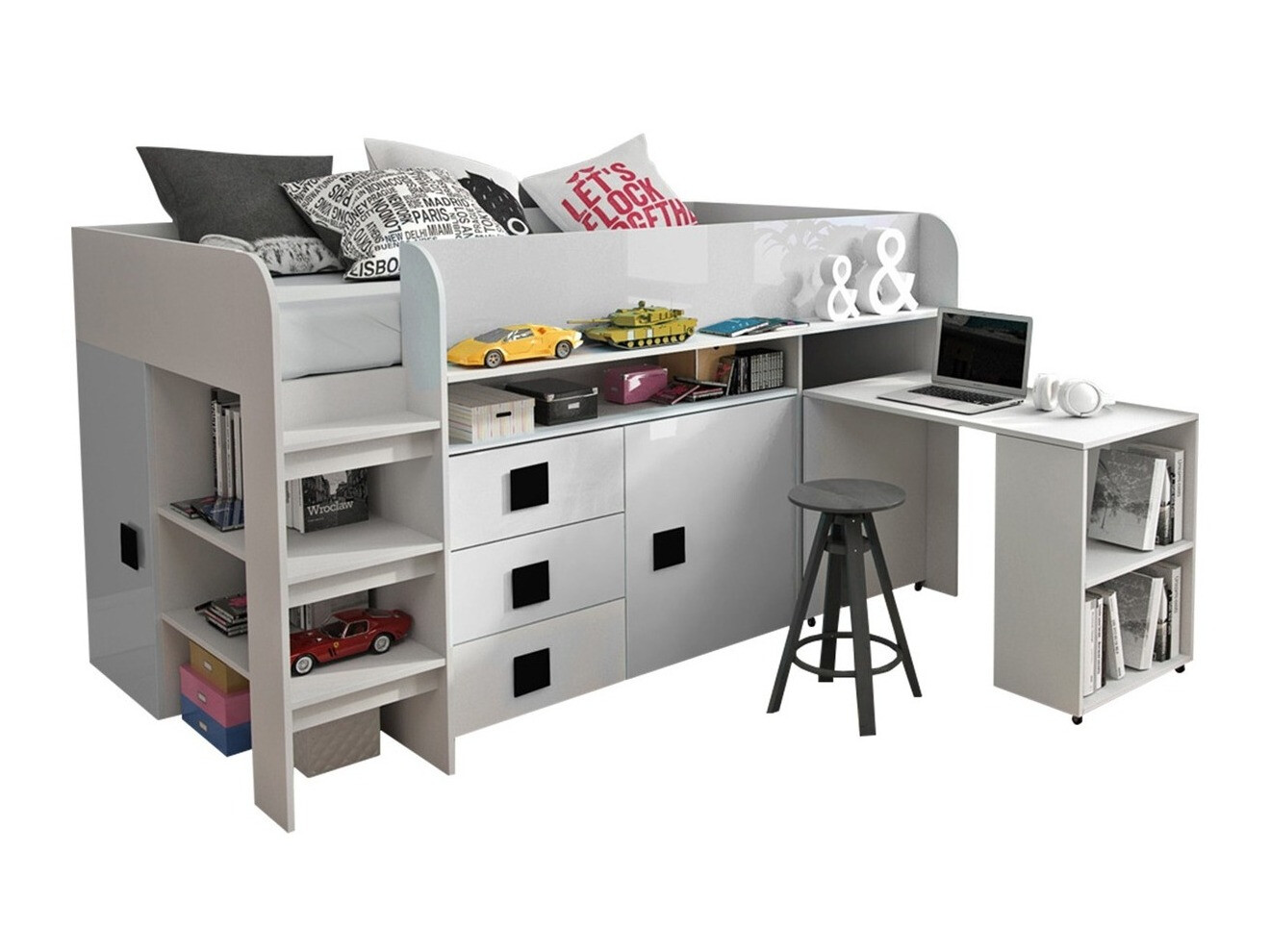 Lit Hartford 190 (Blanc + Blanc brillant + Noir brillant)