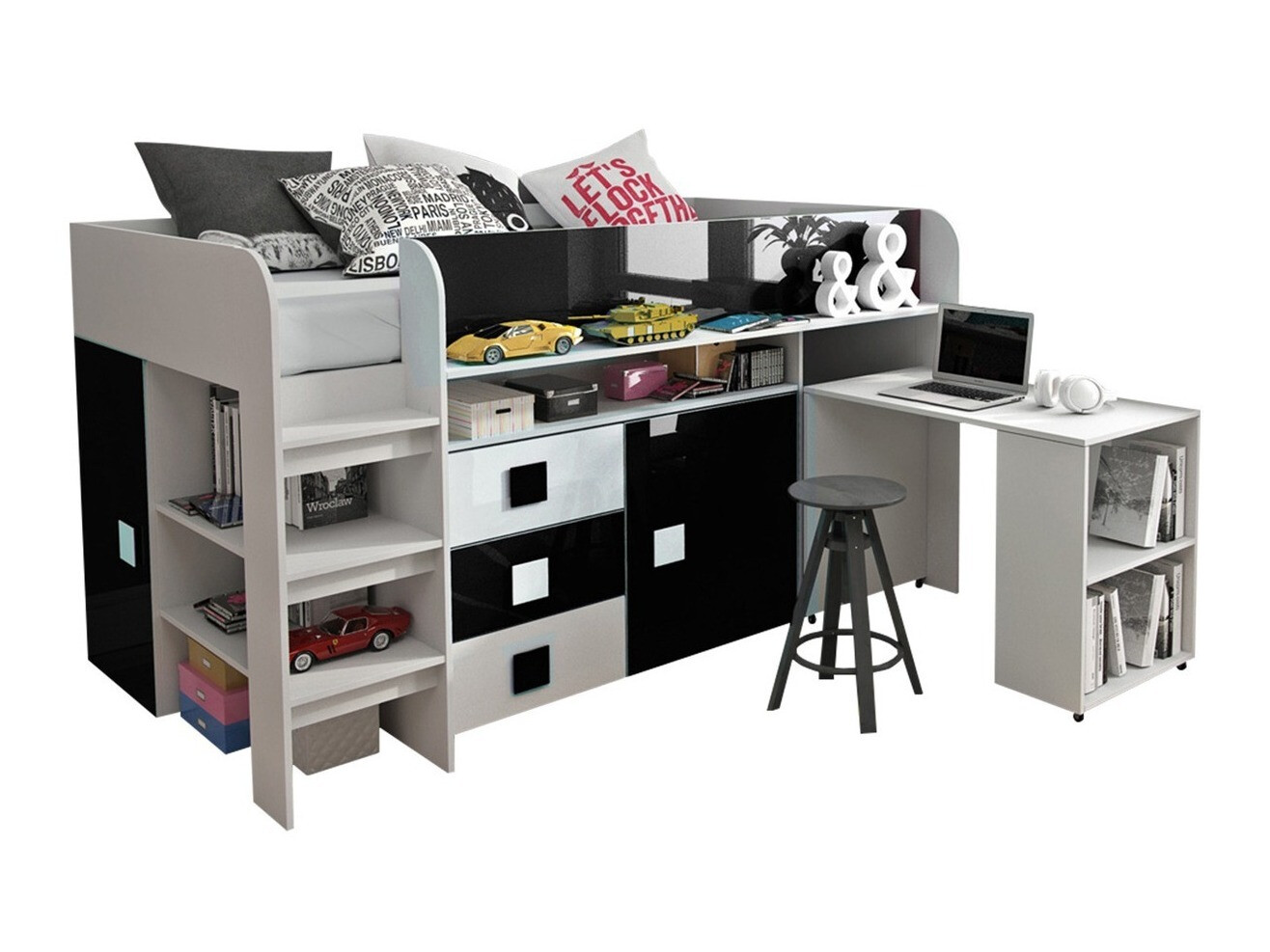 Lit Hartford 190 (Blanc + Noir brillant + Blanc brillant)