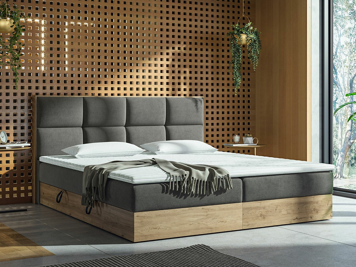 Lit boxspring ComfiDream Miraena (Chêne doré + Soro 97)
