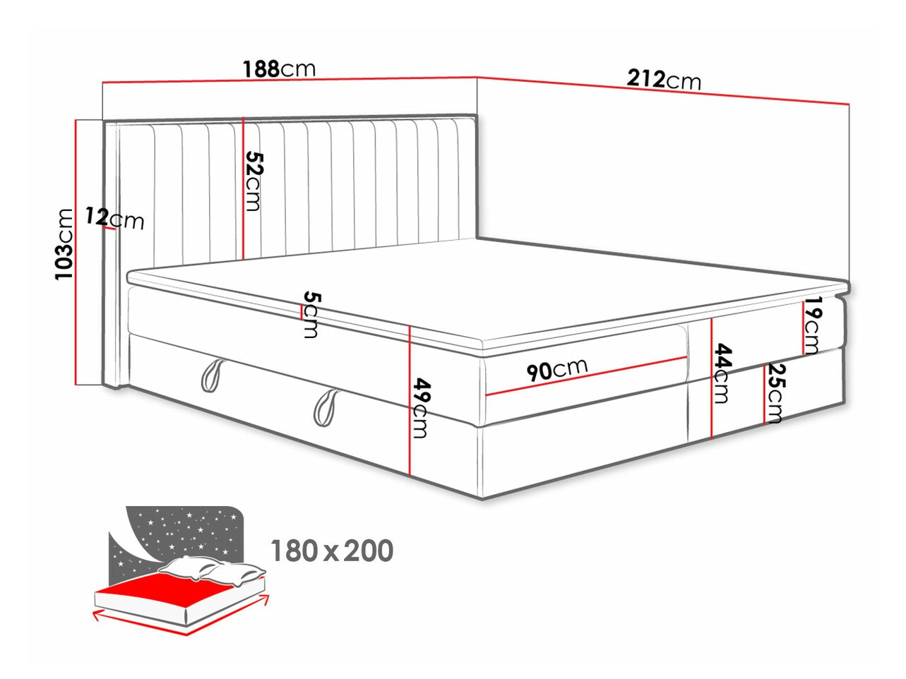 Lit boxspring ComfiDream Odelra (Chêne doré + Soro 100)