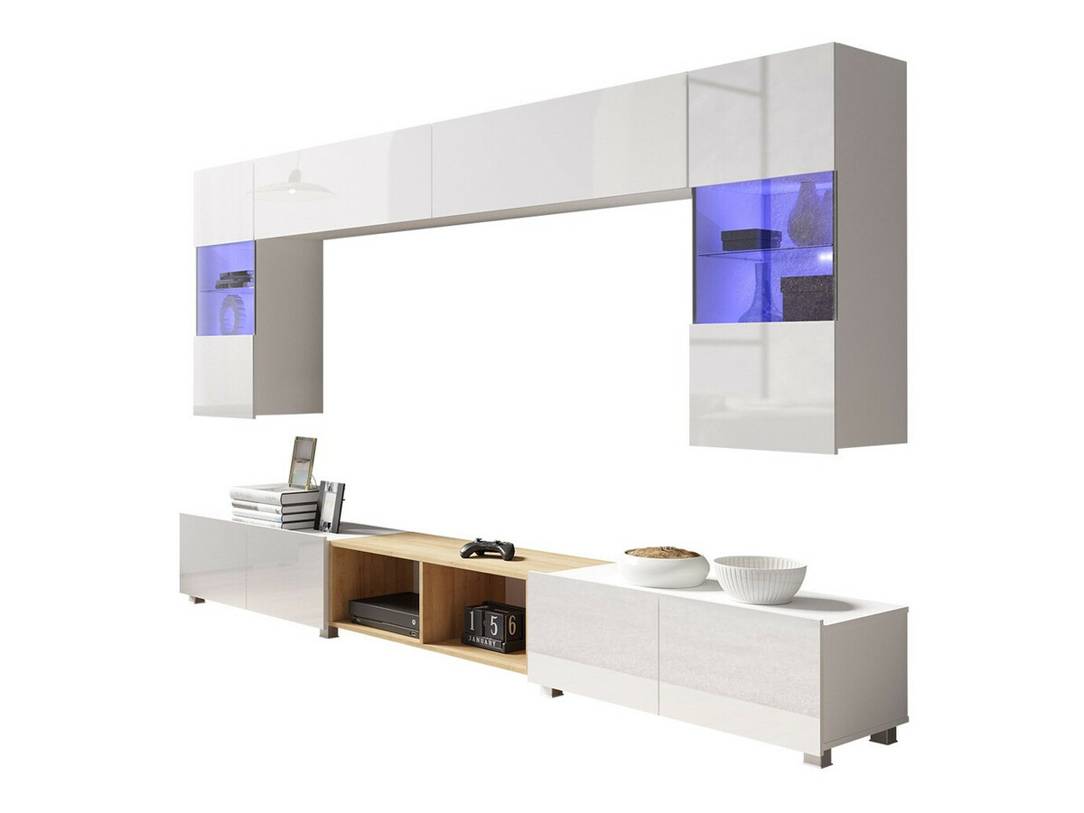 Ensemble de salon Remus XXIV (Blanc + Blanc brillant + Chêne doré)