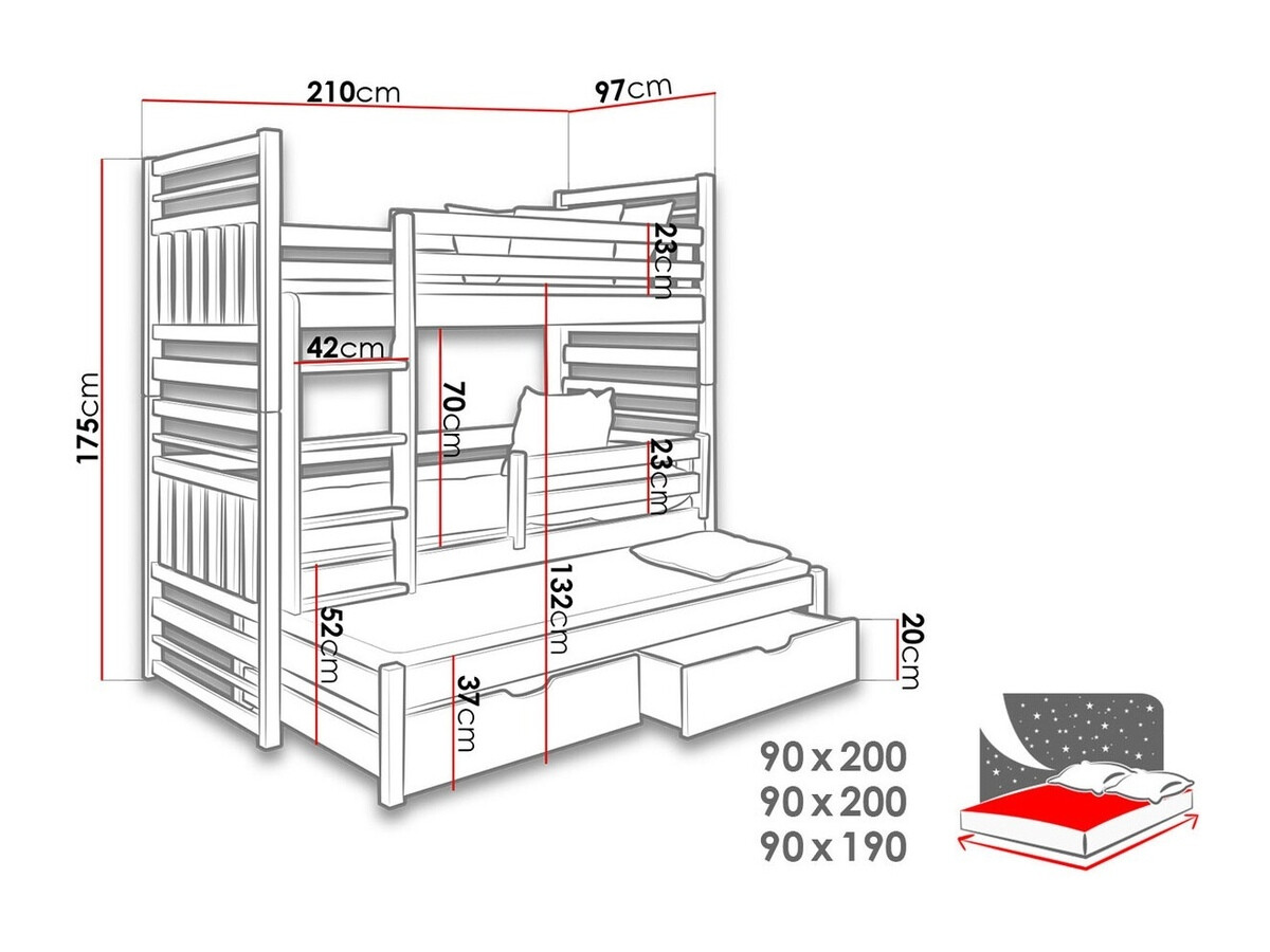 Lit superposé Henderson 124 (Wengué + Brun clair)