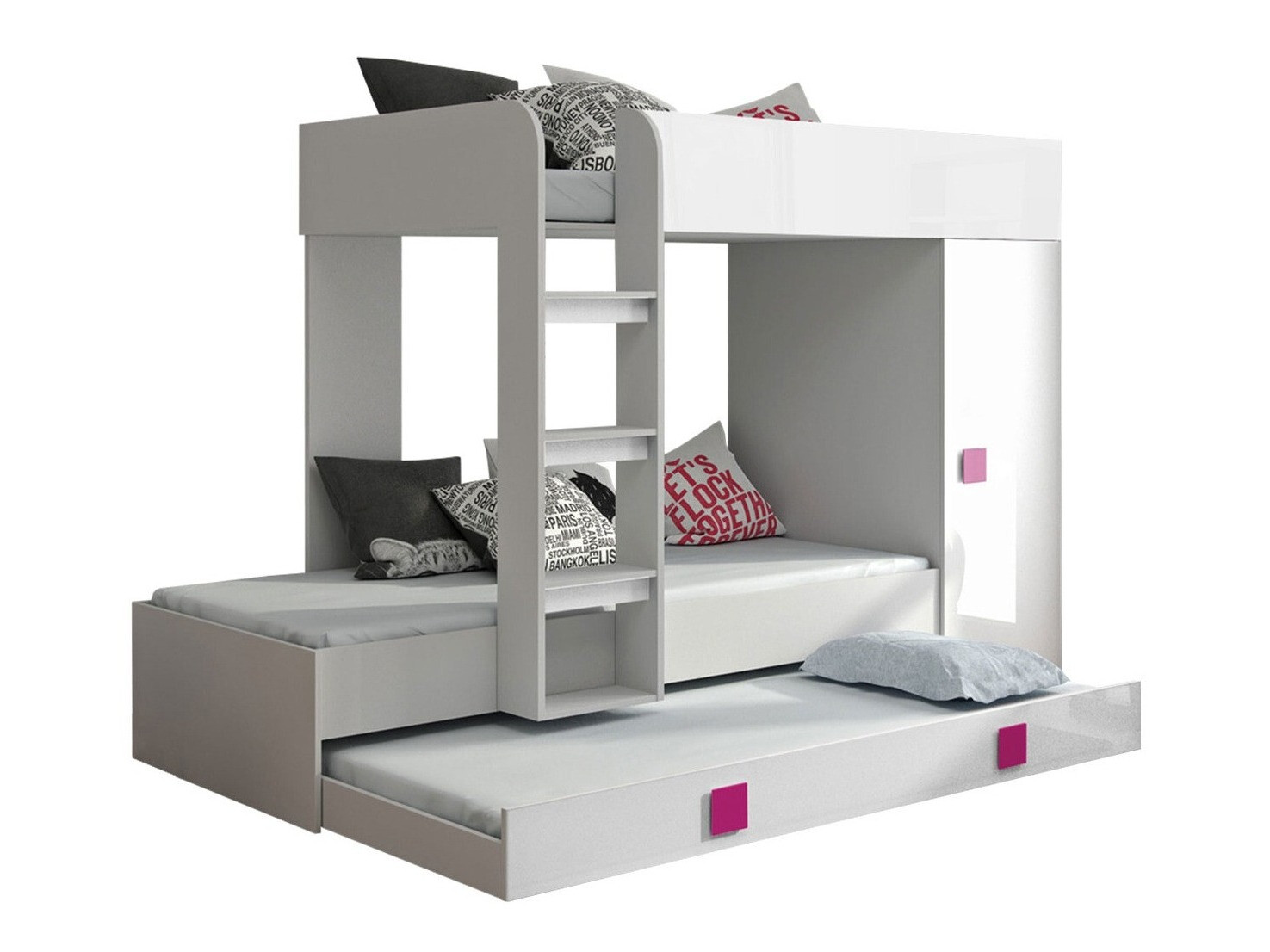 Lit superposé Hartford 191 (Blanc + Blanc brillant + Rose brillant)
