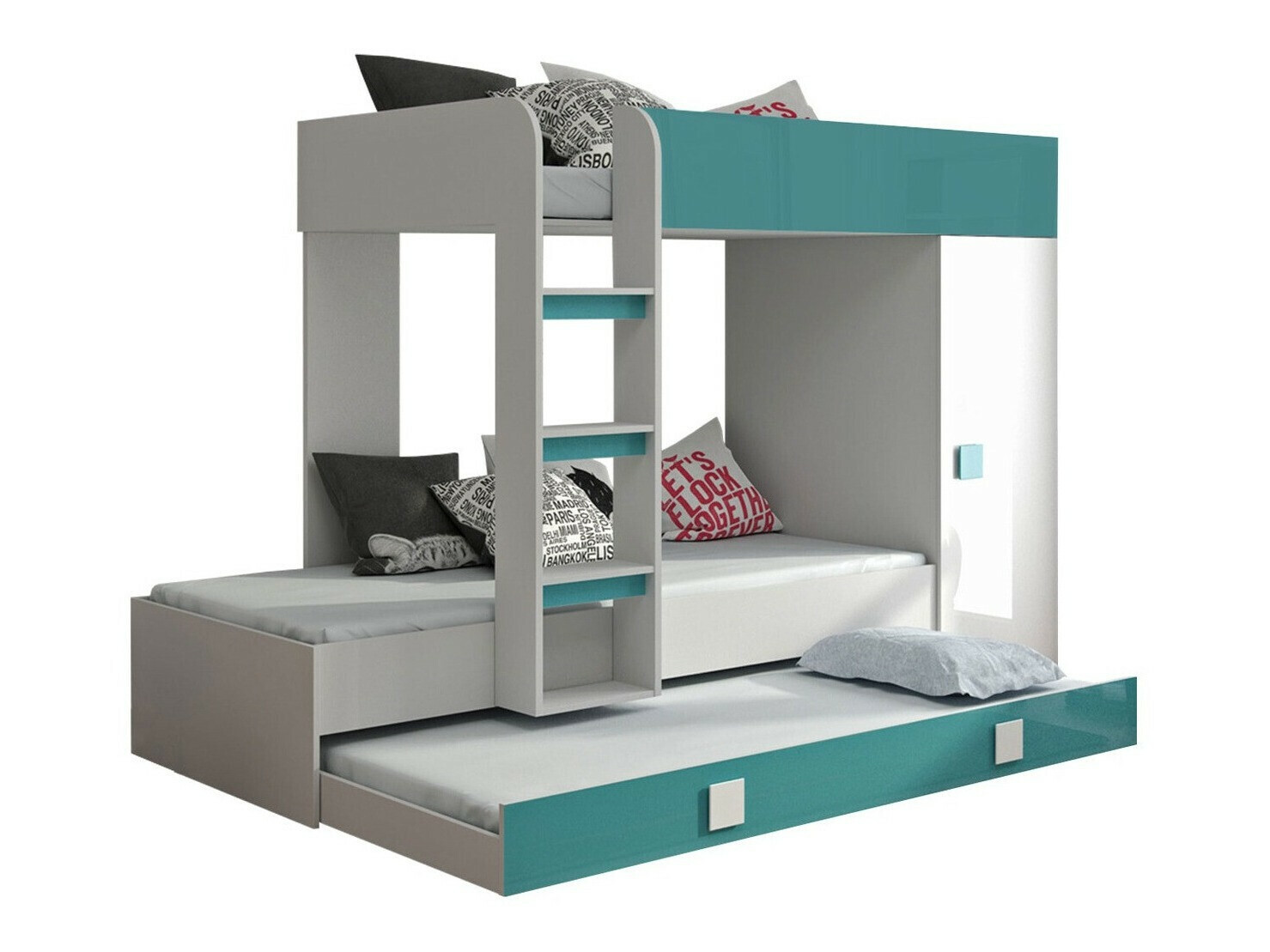 Lit superposé Hartford 191 (Blanc + Brillant Turquoise + Blanc brillant)