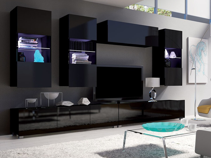 Ensemble de salon Remus V (Noir + Noir brillant)