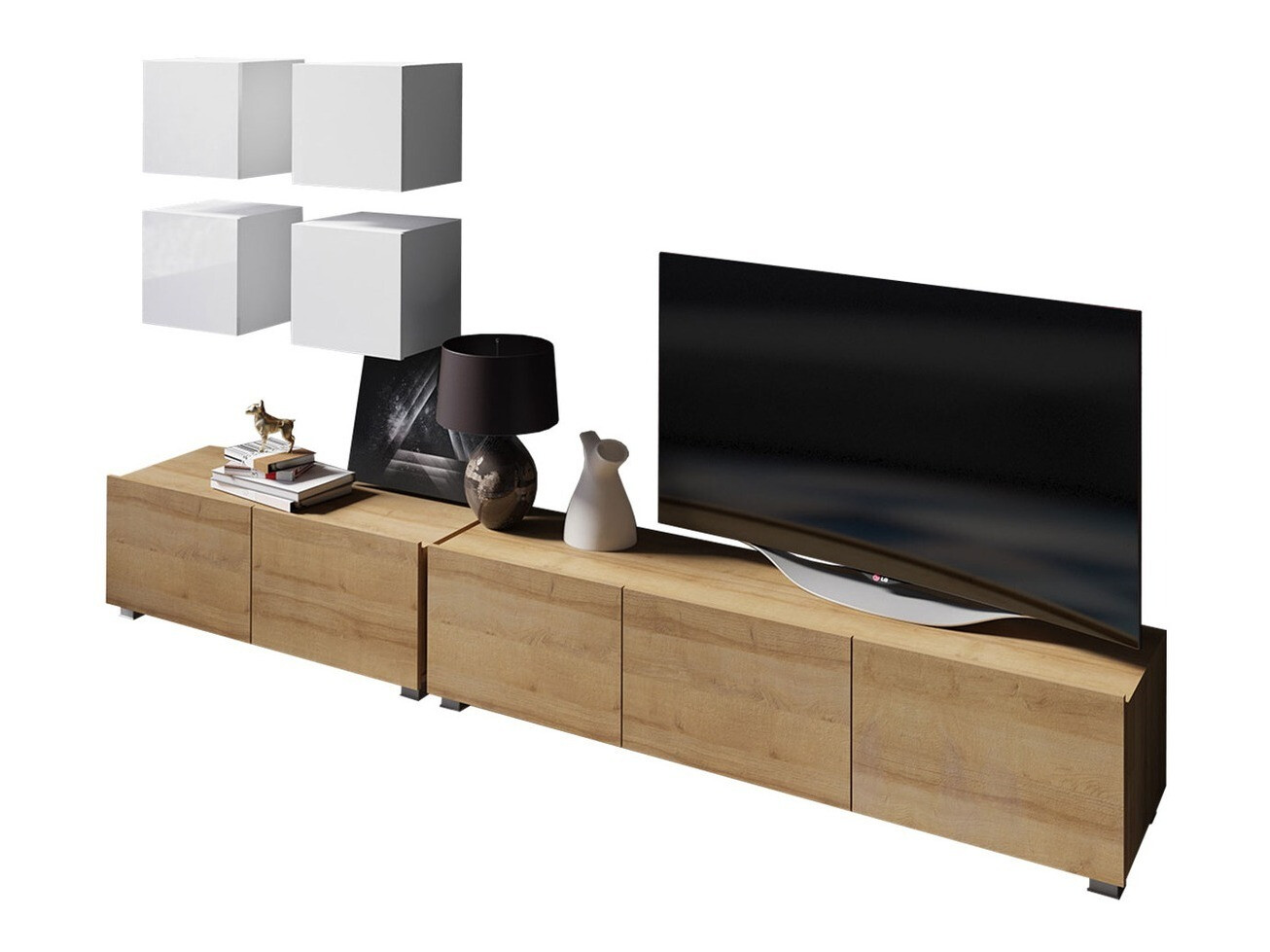 Ensemble de salon Remus XVIII (Chêne doré + Blanc + Blanc brillant)