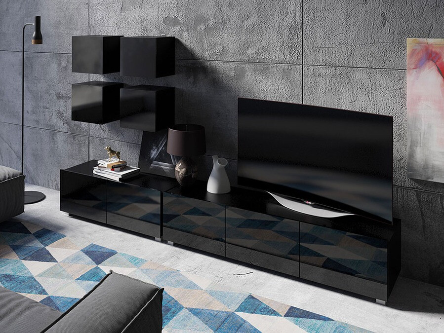 Ensemble de salon Remus XVIII (Noir + Noir brillant)