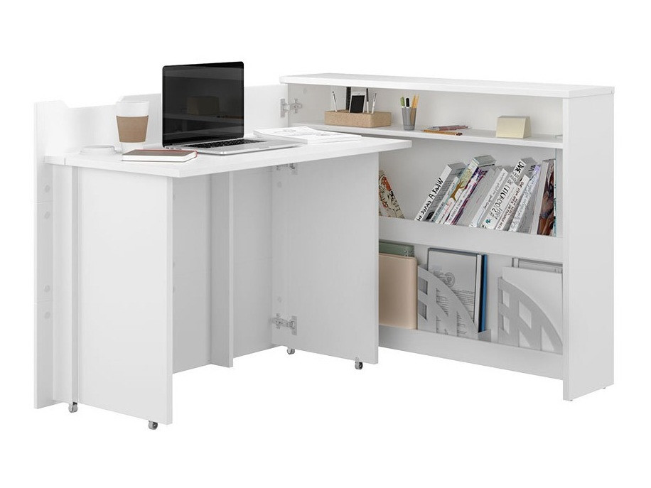 Bureau d'angle Concept Pro Lenart (Blanc + Blanc brillant)