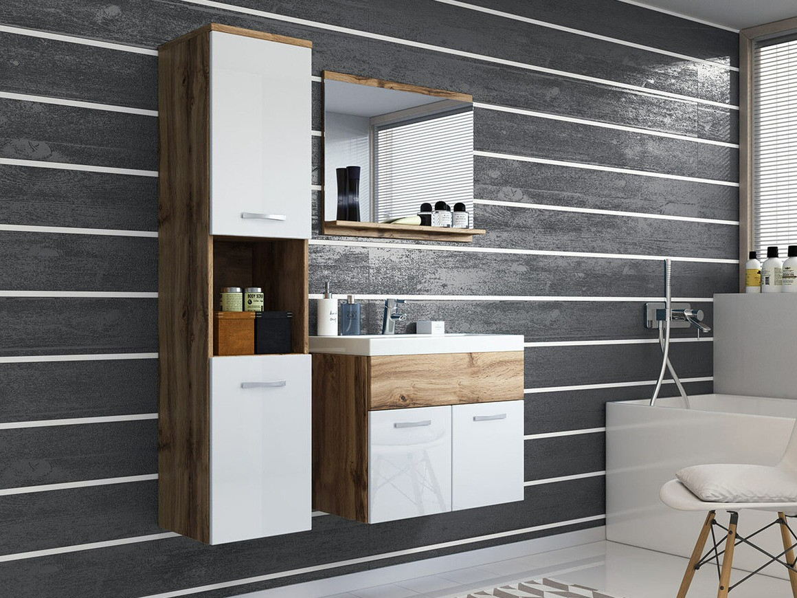 Ensemble de salle de bain Sarasota 122 (Chêne wotan + Blanc brillant)