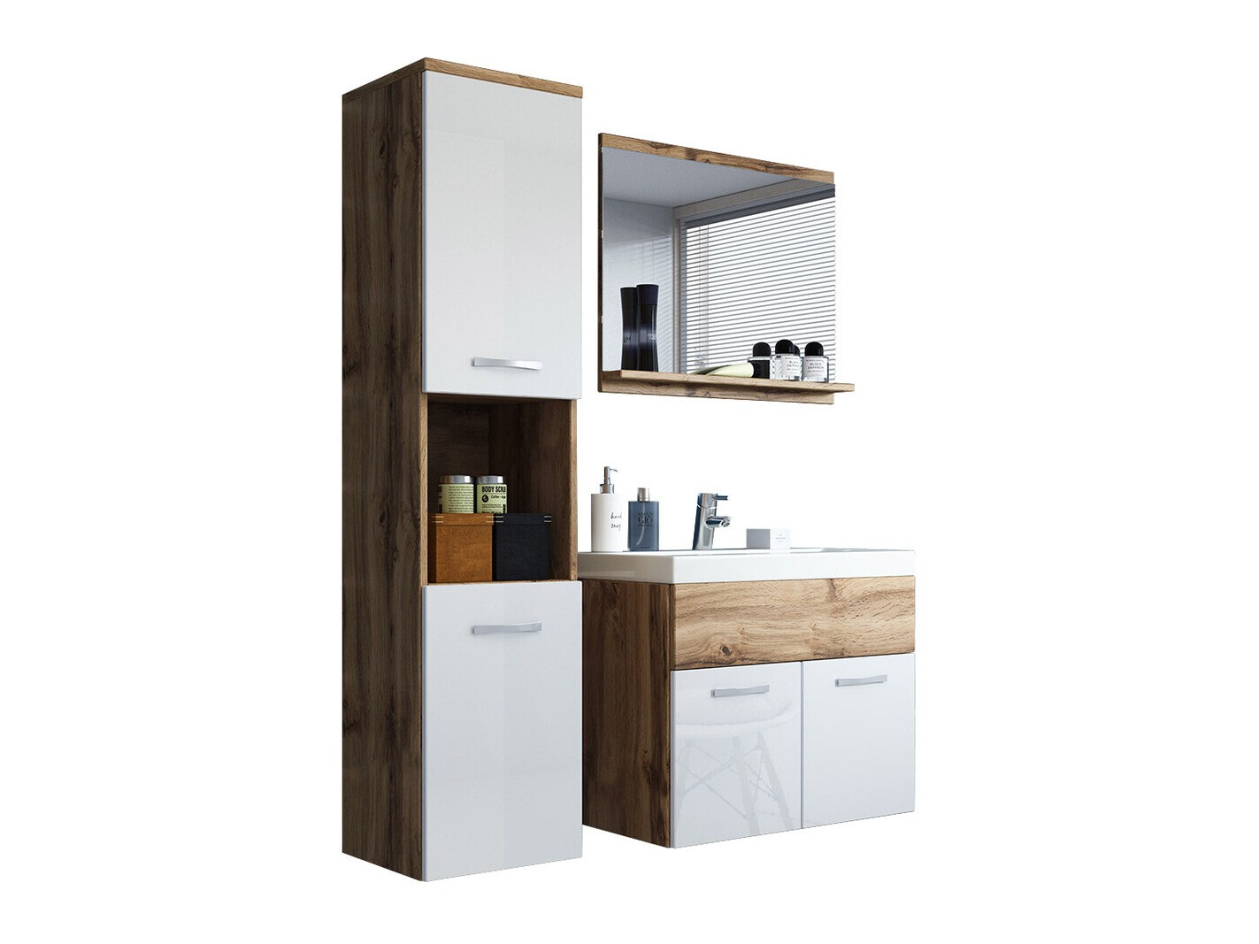 Ensemble de salle de bain Sarasota 122 (Chêne wotan + Blanc brillant)