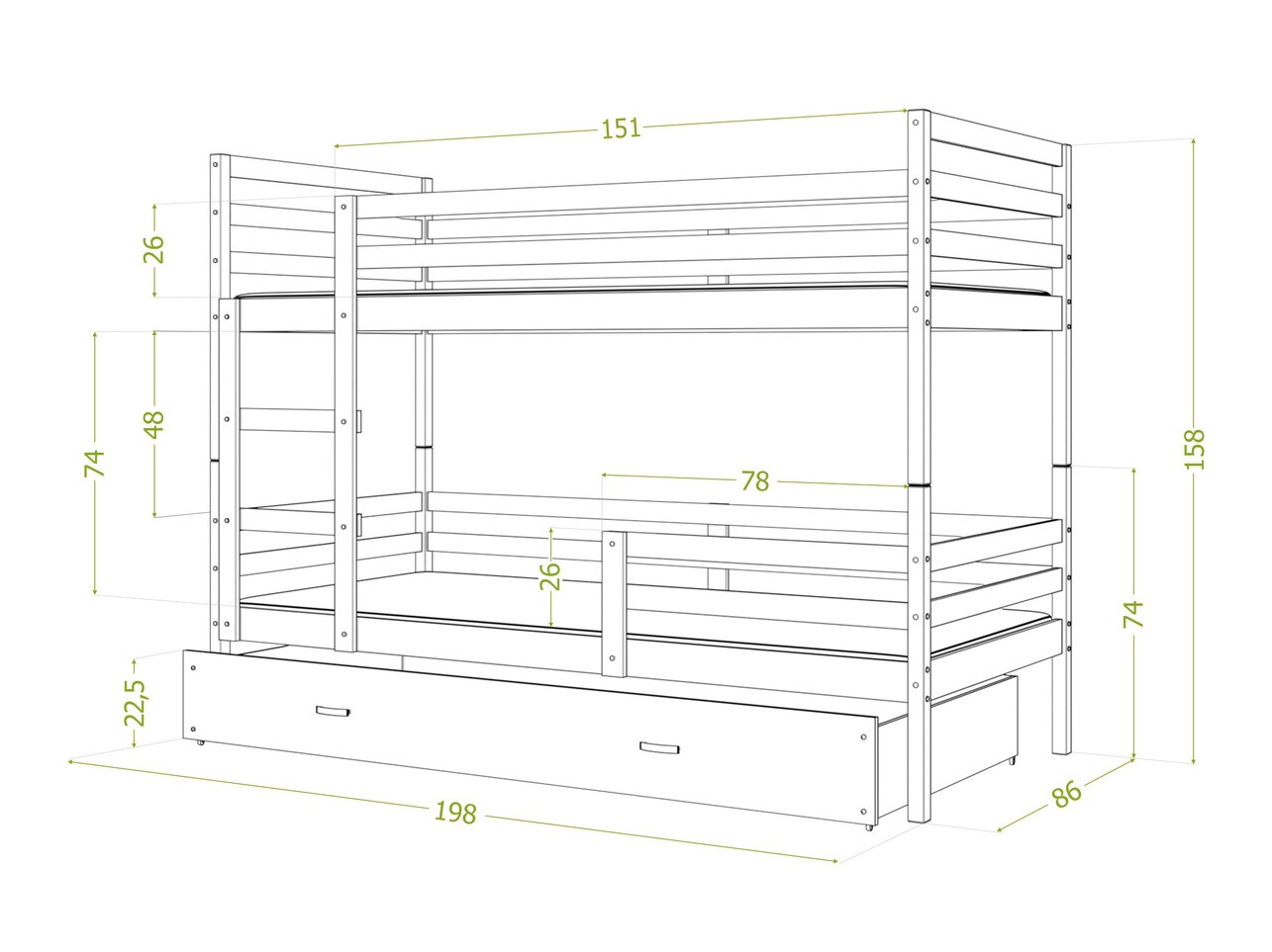 Lit superposé Aurora 108 (Blanc)