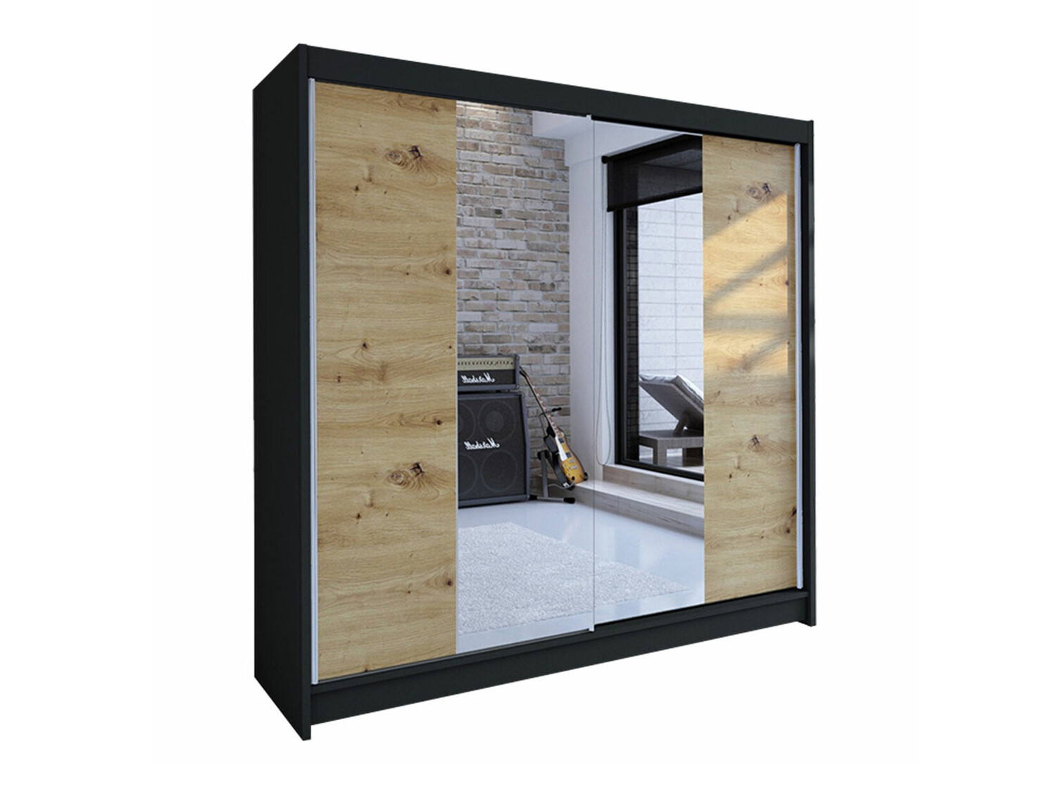 Armoire Closico Cavaris II (Noir + Chêne Artisan)