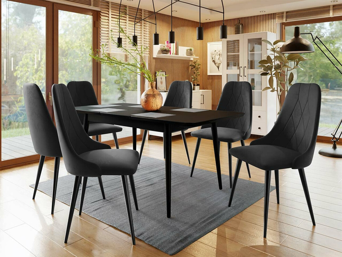 Salle à manger complète Racine 125 (Noir + Magic Velvet 2219)
