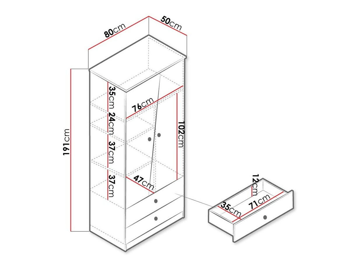 Armoire Almira 100 (Chêne Artisan + Blanc)