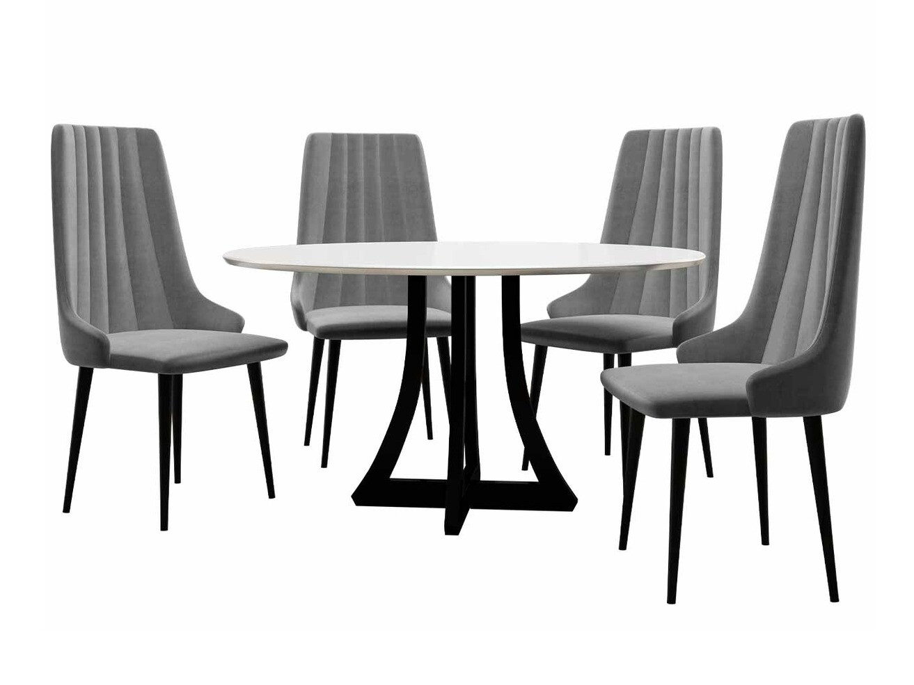 Salle à manger complète Racine 135 (Noir brillant + Blanc brillant)