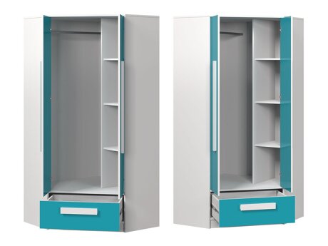 Armoire d'angle Merevari 103 (Blanc + Blanc brillant + Gris)