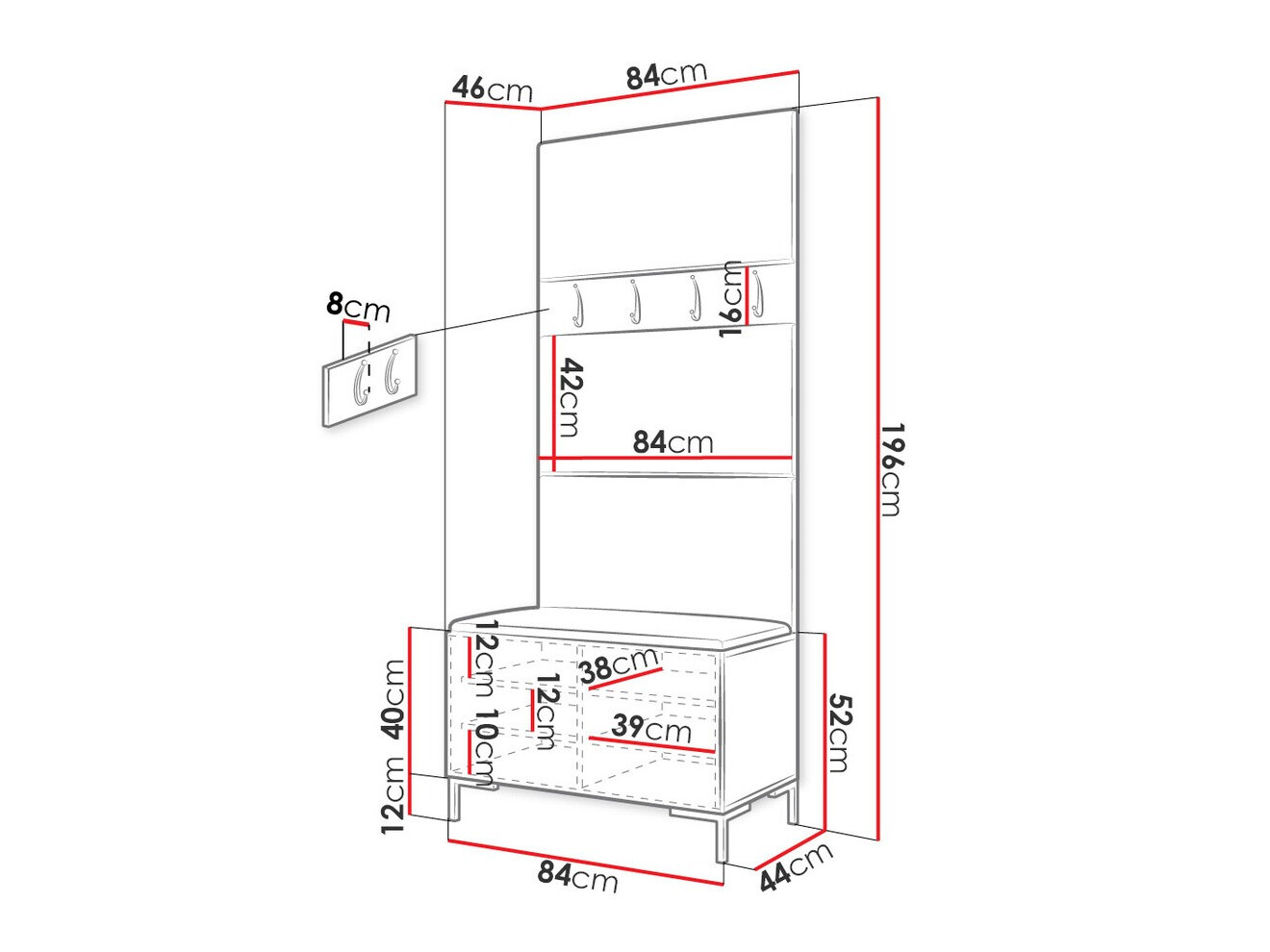 Meuble d'entrée Nomal III (Faux cuir Soft 017)
