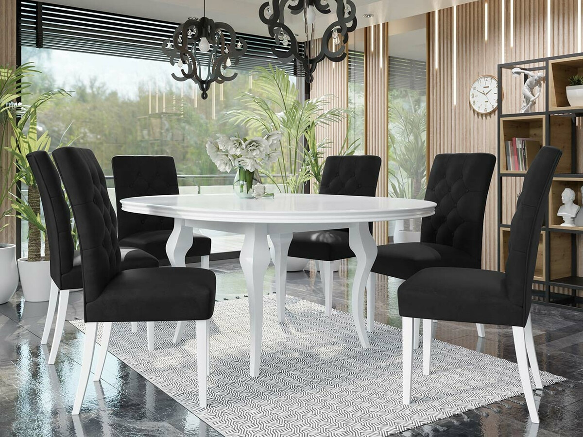Salle à manger complète Racine 129 (Blanc brillant + Magic Velvet 2219)
