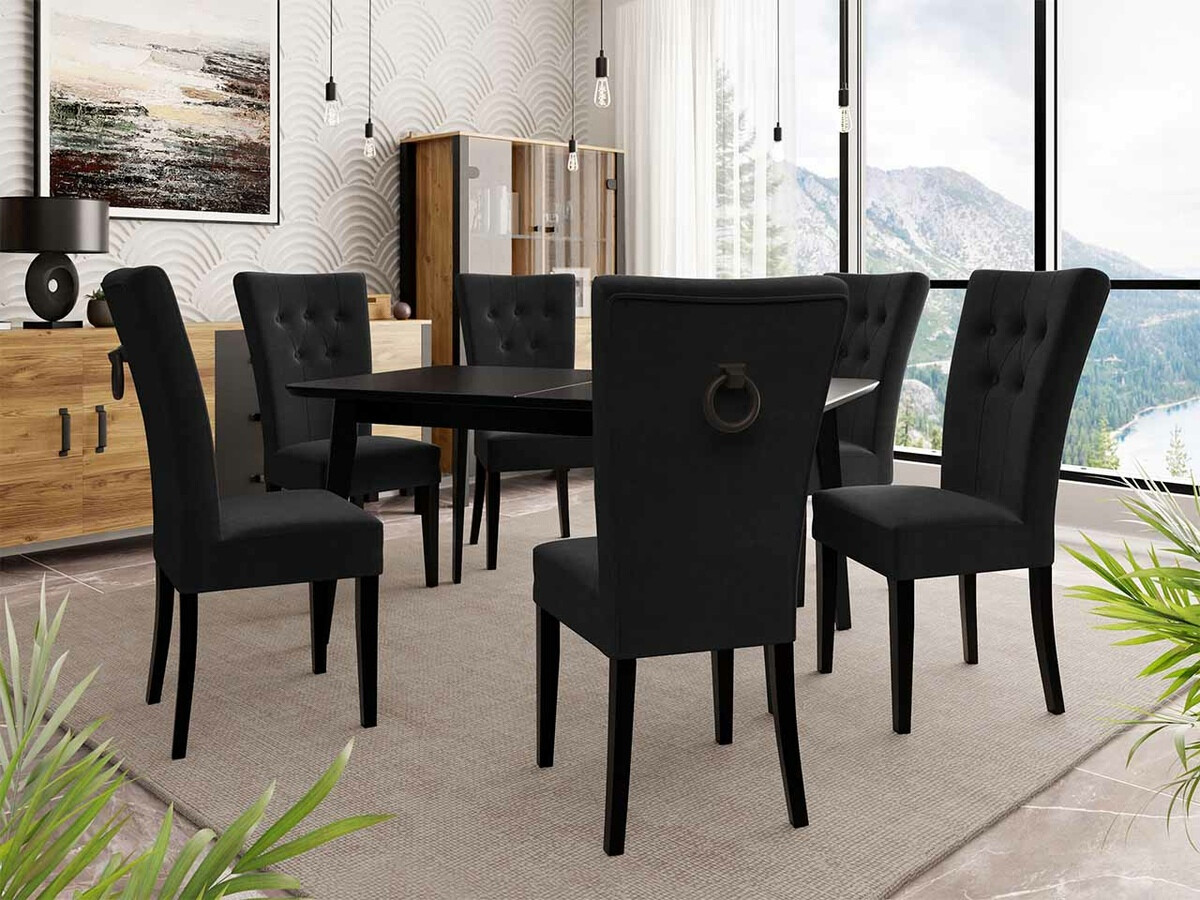 Salle à manger complète Racine 144 (Noir + Magic Velvet 2219)