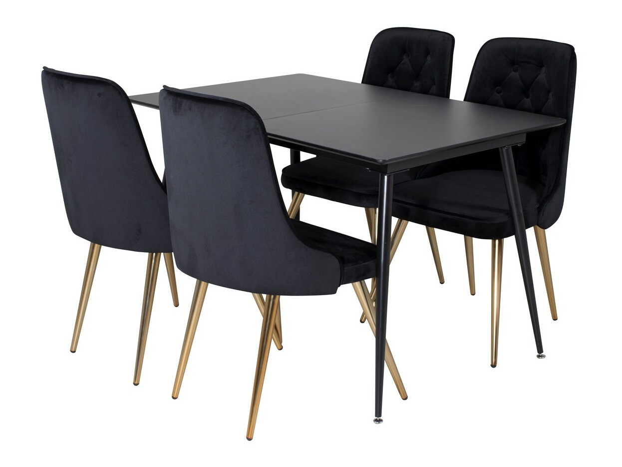 Salle à manger complète Dallas 1522 (Noir + Doré)